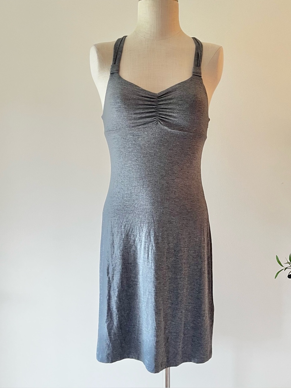 Y2K Women's Gray empire waist bra fitted stretch dress with criss cross back